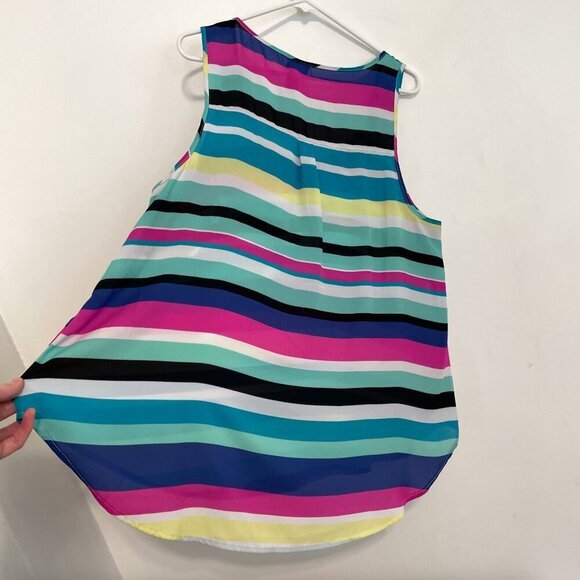 TORRID 1 Plus Size Striped Georgette Pocket Tank Top Blue White Pink Summer 1X - Picture 16 of 16